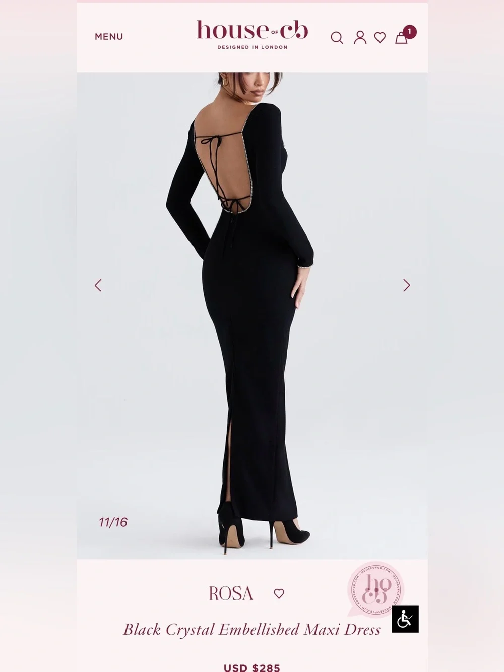 House of CB “Rosa” Dress  Black Crystal Embellished Maxi